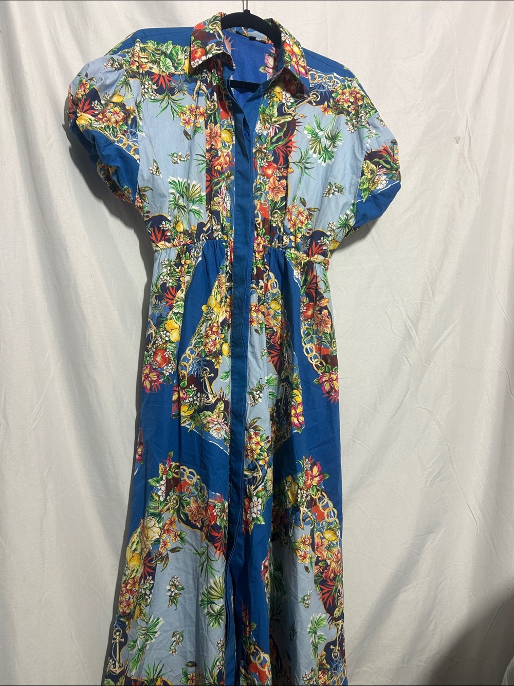 Maje Blue Floral Button-Front Maxi Dress